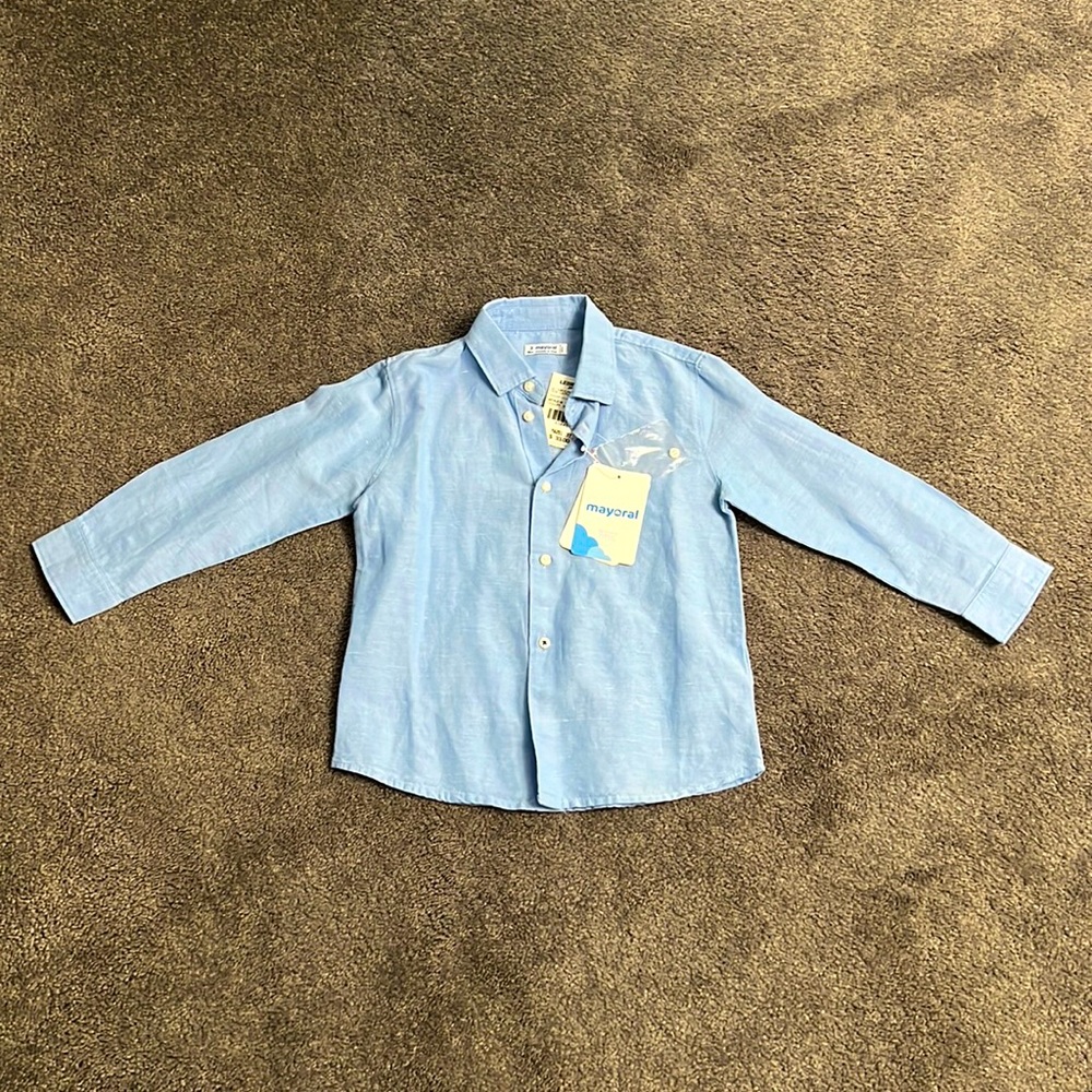Brand new never worn kids blue Mayoral linen dress shirt